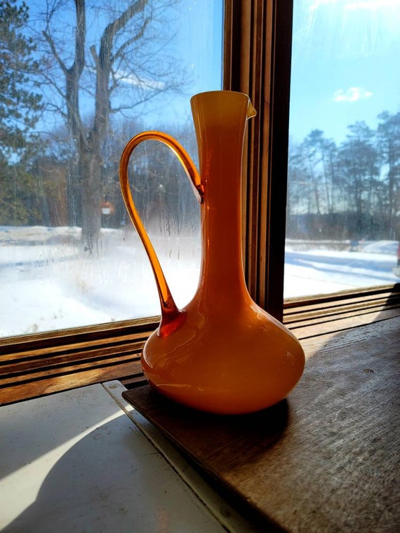 イタリア製　オレンジのガラス花瓶 ヴィンテージ オレンジガラス フラワーベース（H26cm）｜アンティーク