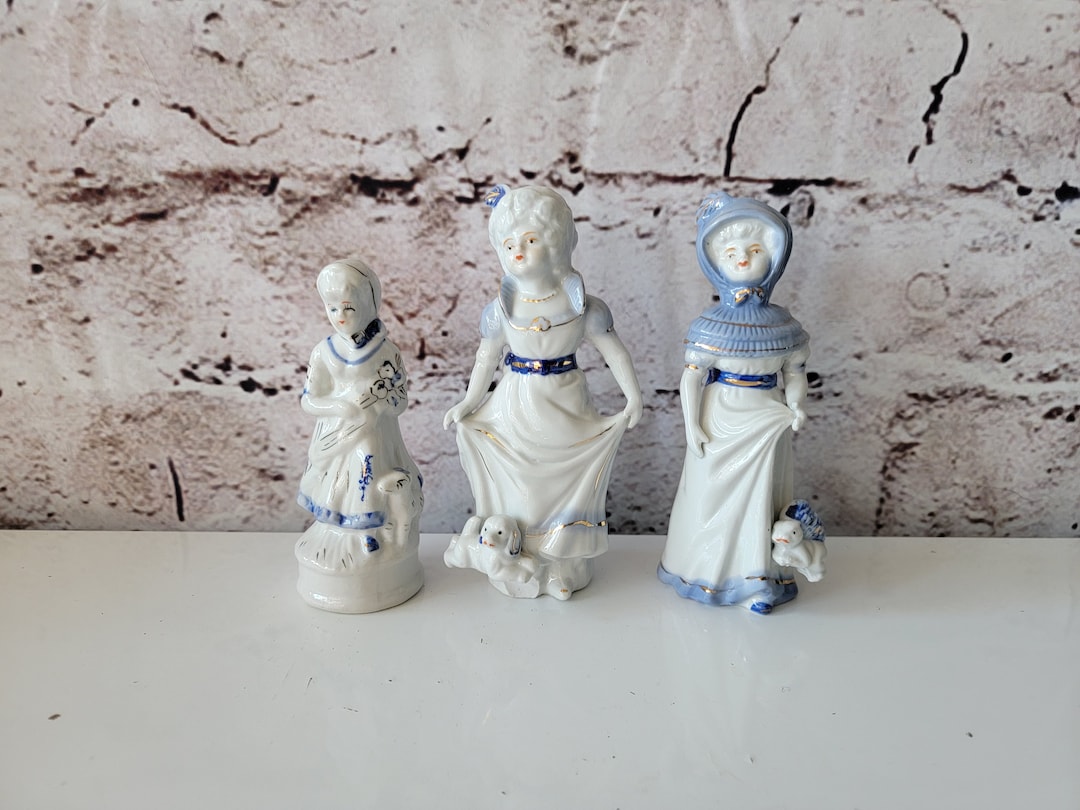 Vintage Porcelain Lady Figurine Statue Sculpture Blue and Etsy