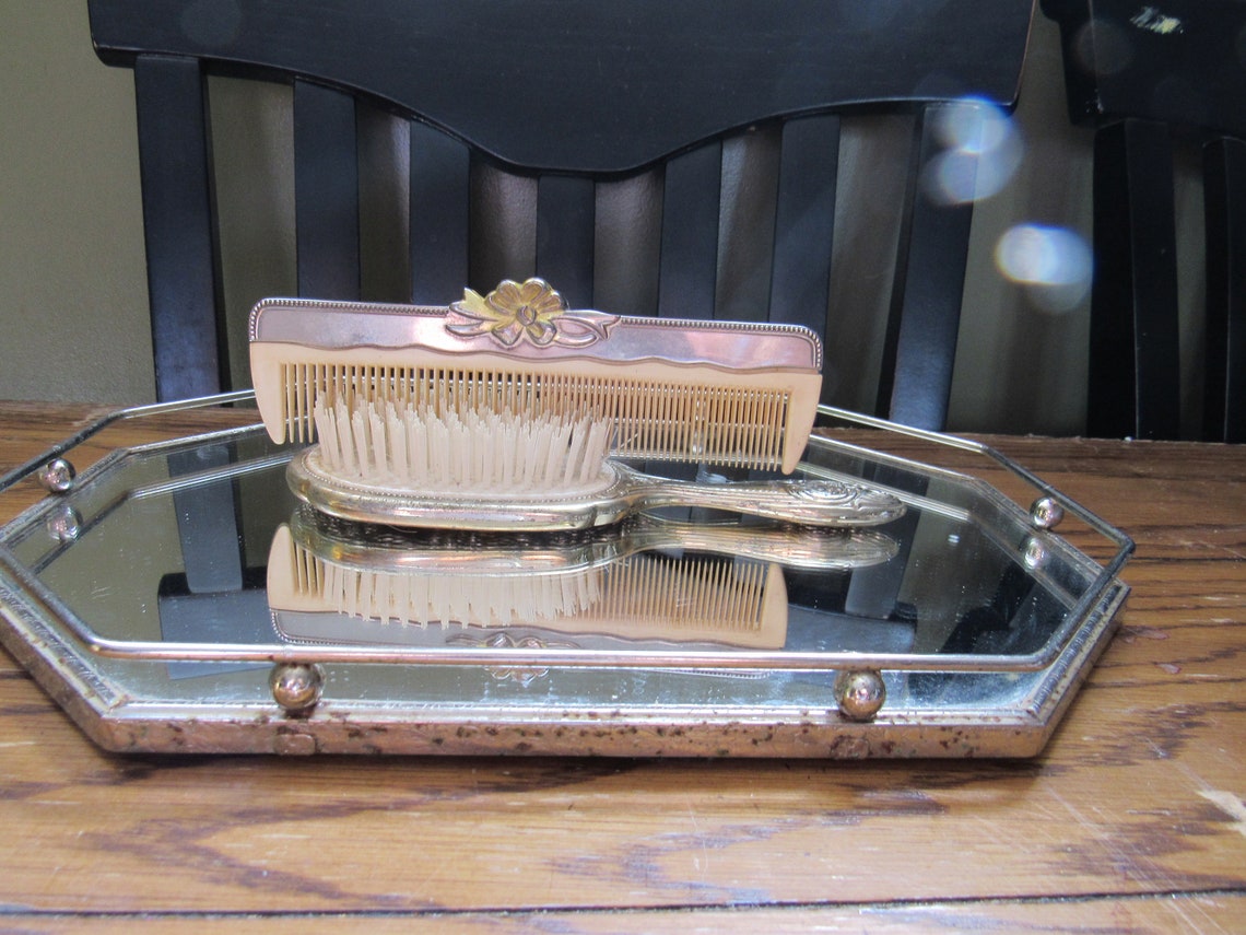Vintage Vanity Set Brush Comb Mirror Tray Combo Set Etsy