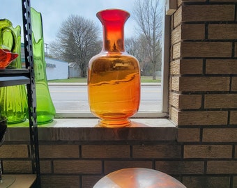 Vintage Tangerine Vase, Art Glass Amberina Sunset, MASSIVE