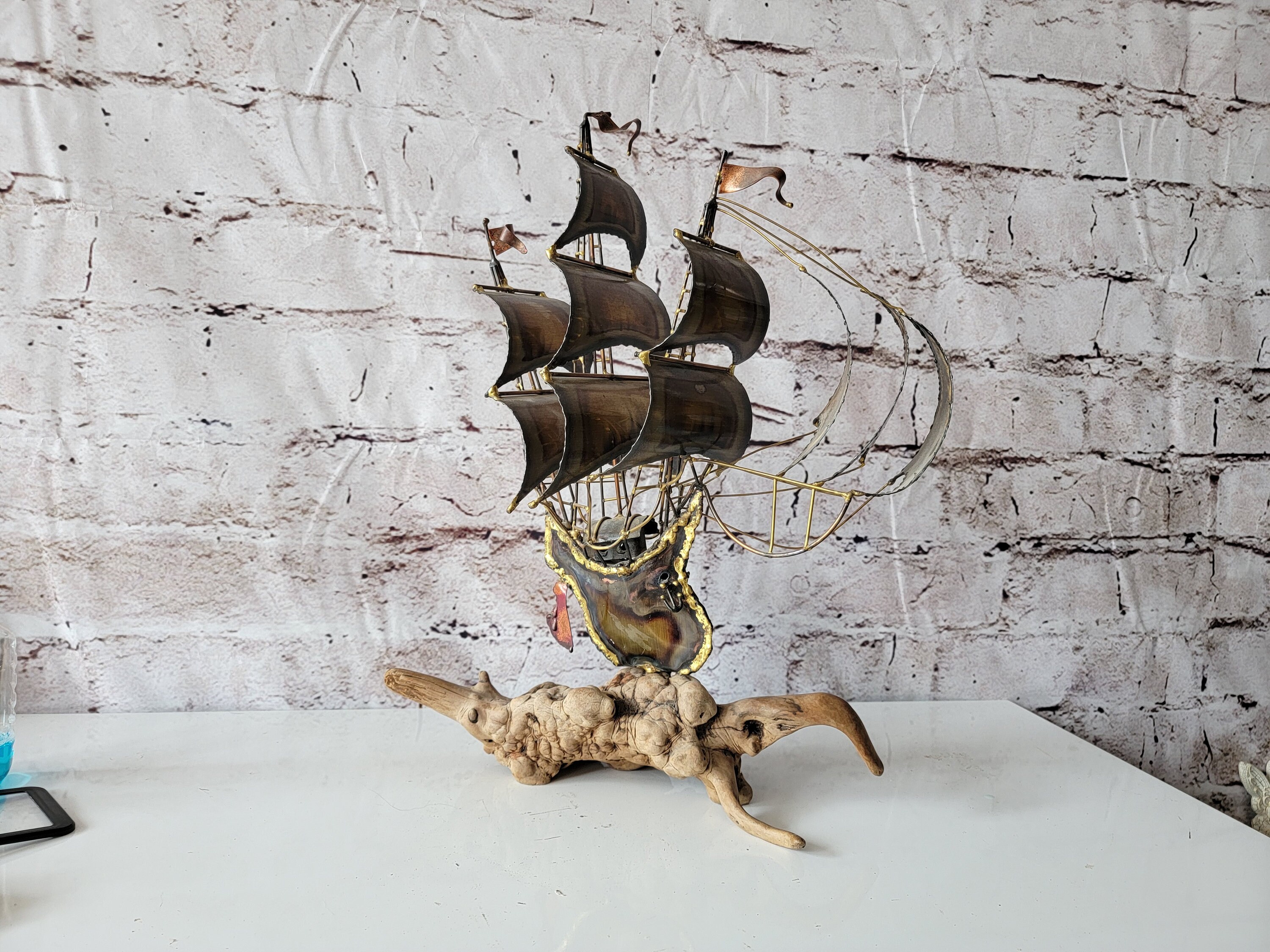 MCM Brutalist Art Spanish Galleon Sailing Ship Torch Cut Metal
