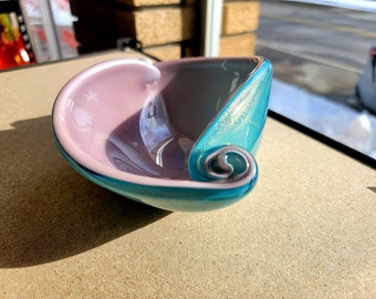 Vintage Barbini Murano Shell Bowl – Purple Blue Cased Glass w/ Gold Flecks | Mid Century Italian Art Glass | Hand Blown Venetian Decor