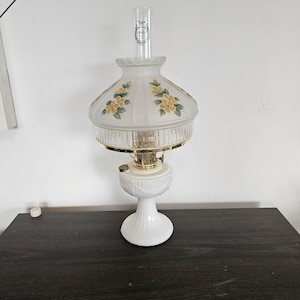Antique Aladdin Alacite Ivory Lincoln Drape Handpainted Shade Oil Lamp