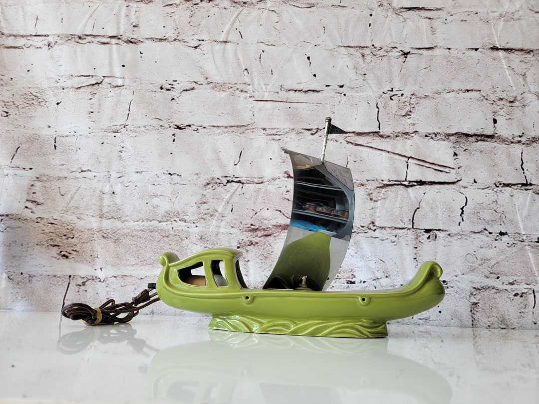 Mid Century Green Ceramic Boat TV Lamp Vintage Lighting Lamp Etsy