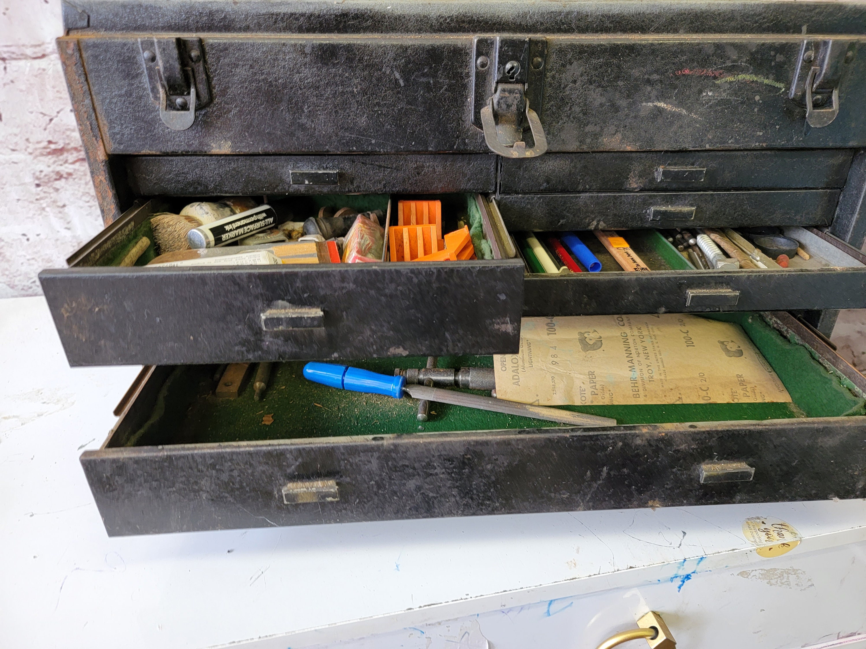 Vintage Green Electrician or Machinist Box Tool Box Mounted Wall Hanger  Green Tool Box Small Tool Cabinet With 15 Small Drawers 