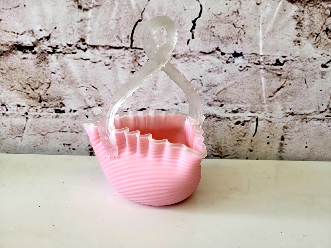 Antique Victorian Pink Glass Basket With Thorn Handle Etsy Canada