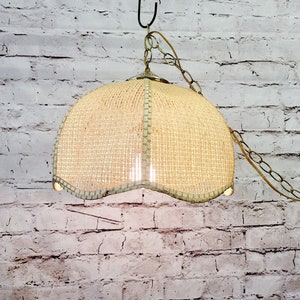Vintage Rattan Wicker Woven Cane Swag Pendant Hanging Light