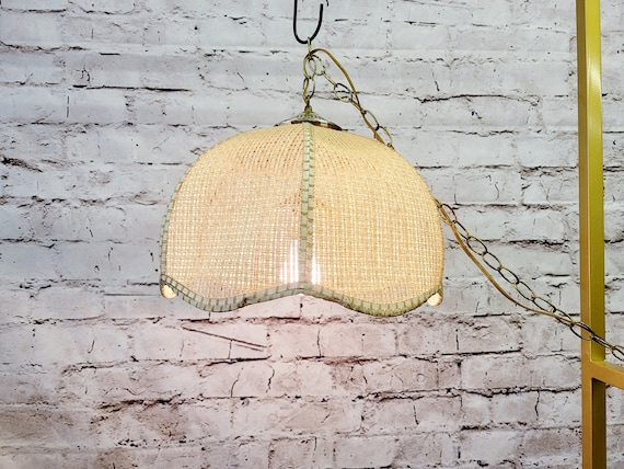 Vintage Rattan Wicker Woven Cane Swag Pendant Hanging Light Etsy