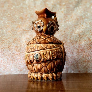 Vintage Owl Cookie Jar Japan Nagoya Owl Graduation Flower Power