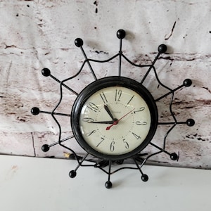 Mid Century Modern Starburst United Wall Mounted Clock Atomic Spider Web WORKING