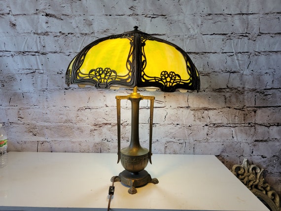 Antique miller art nouveau slag glass lamp deals