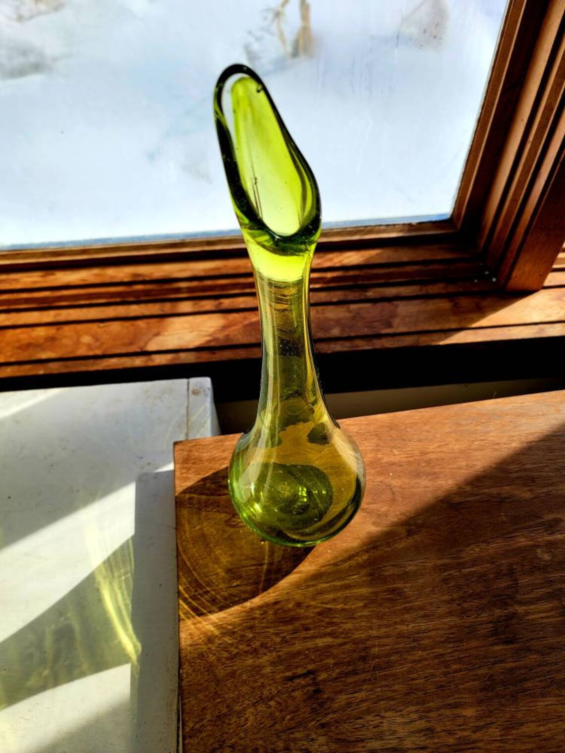 Handblown Epic Swung Green Glass Vase Murano Style Modern Etsy