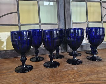 Copas vintage Libbey Duratuff azul cobalto - Juego de 8