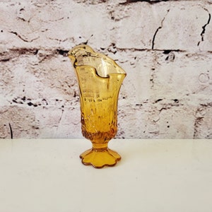 Vintage Cabbage Rose handkerchief Glass Vase Amber