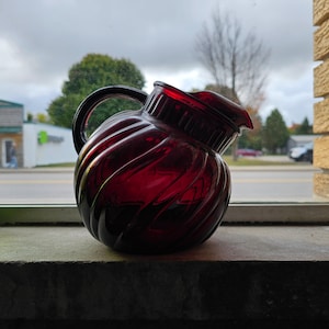 Vintage Ruby Glass Swirl Ball Pitcher 64 ounce,