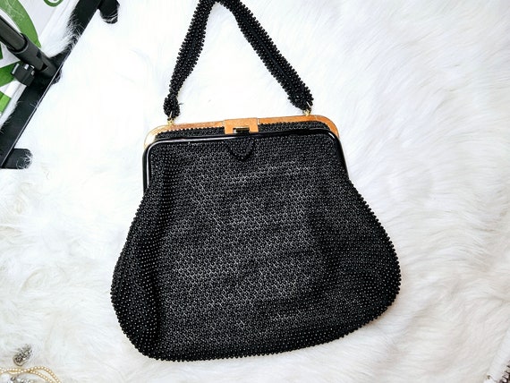 1950s Corde’ Bead Purse, Black, Vintage Handbag C… - image 6