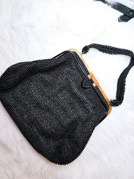 1950s Corde’ Bead Purse, Black, Vintage Handbag C… - image 7