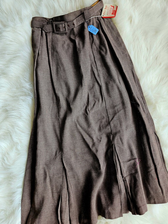 60s Vintage High Waisted Brown Midi Pencil Skirt 2