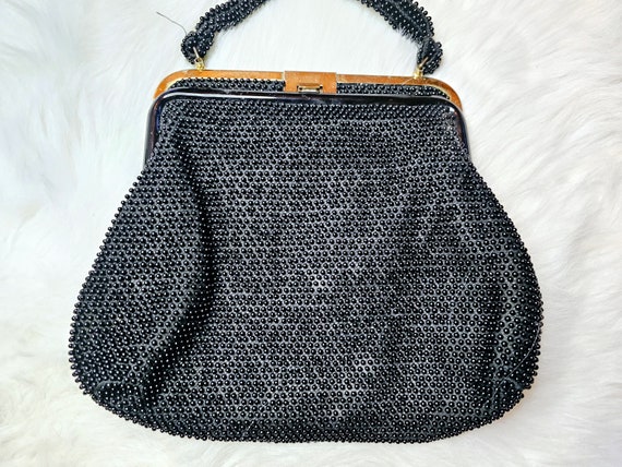 1950s Corde’ Bead Purse, Black, Vintage Handbag C… - image 4