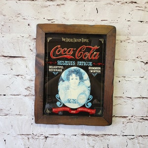 Coca-Cola Ideal Brain Tonic Relieve Fatigue Wood Frame Glass Sign Vintage
