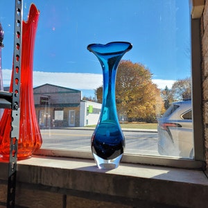 MCM Art Glass Aseda Sweden Glasbruk Vase by Bo Borgstrom EUC Vintage Blue