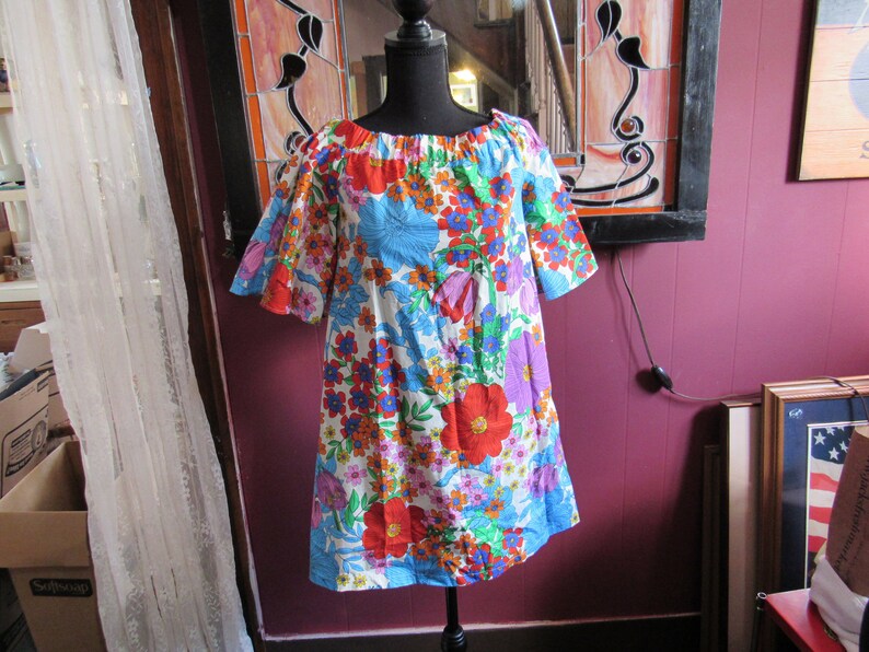 Flower Power Mod Dress XSSmall Mini Twiggy Dress,Summer Cotton Shift Dress Vintage Handmade Dress 60s Vintage Dress With Pockets