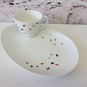 Noritake Nippon Toki Kaisha MCM Style Snack Teller und Tasse, mehrfarbiges Diamant-Muster, Set 7