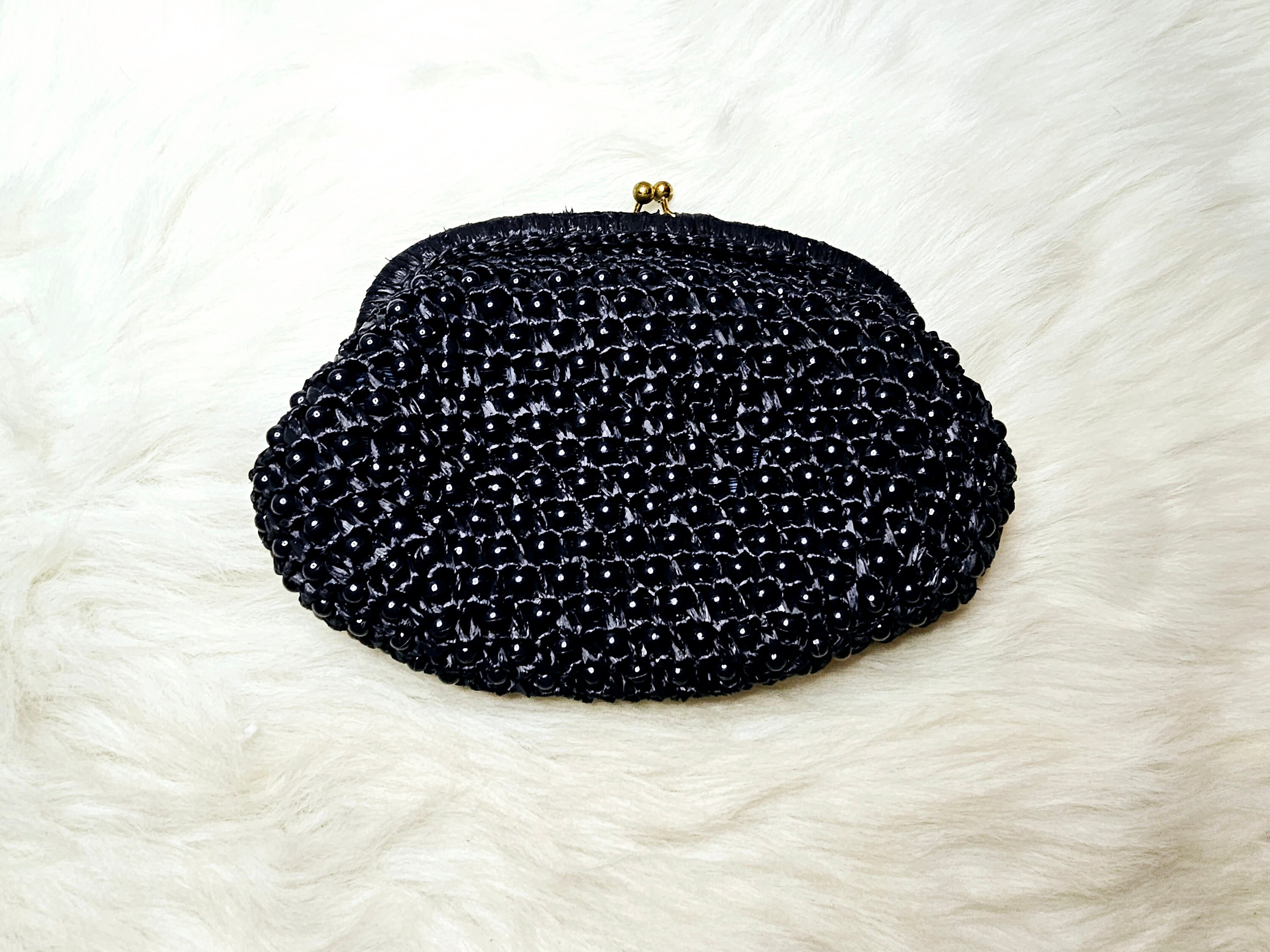 ROSENFELD Made in ITALY Kiss Lock Purse Straw Bag Crochet Beaded