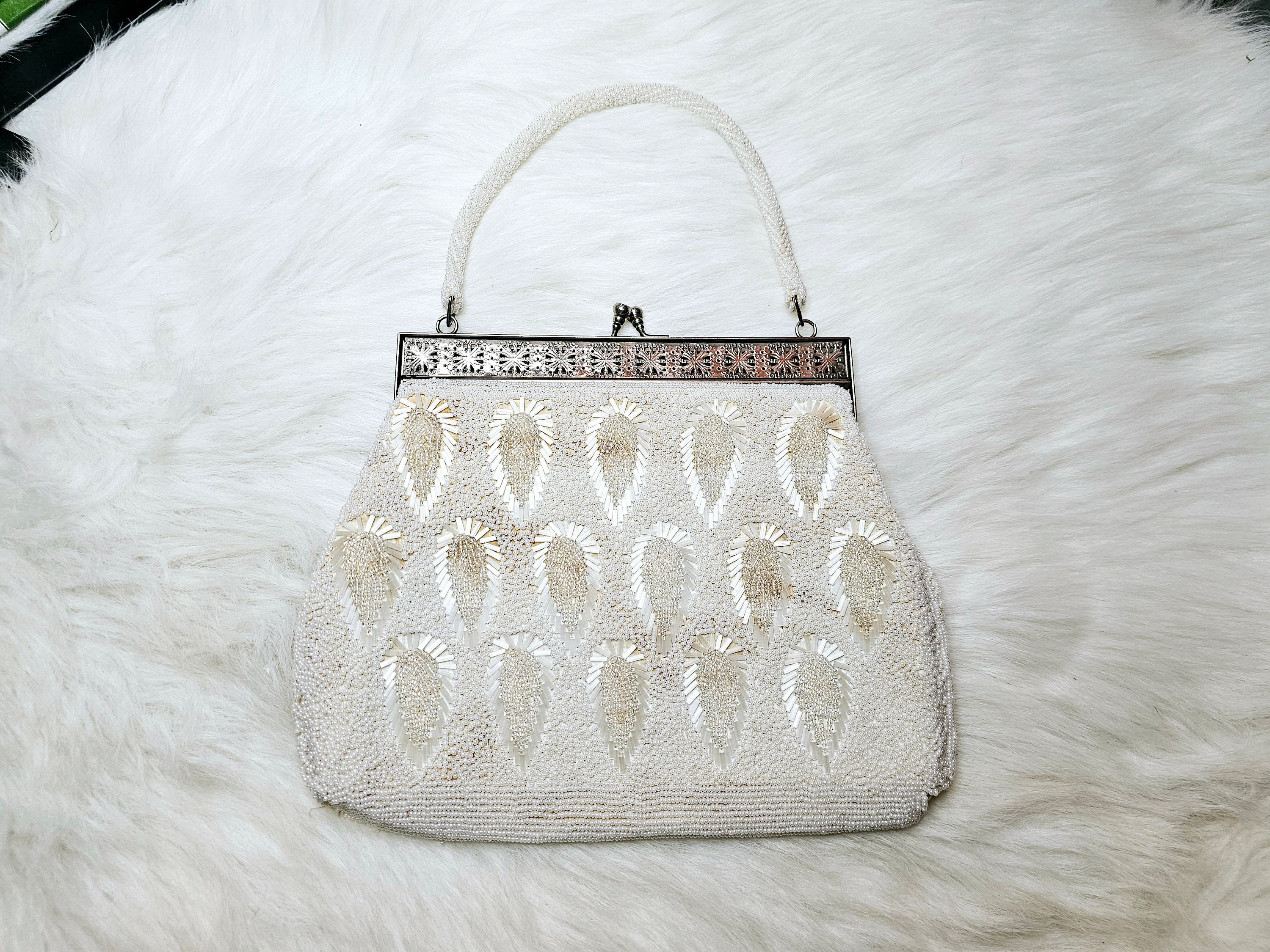 Pochette Vintage LA REGALE – Perles Festonnées Fabriquée Au Japon – Sac à Main Bohème