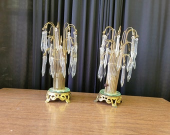 Vintage Crystal Glass Waterfall Art Deco Lamps