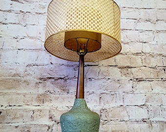 MCM Danish Scandinavian Blue Textured Lamp Teak Neck/base Original Vintage Mid Century