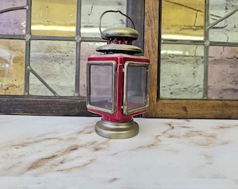 Vintage Antique Carriage Lamp, Red And Gold Lantern Light, Made In Hong Kong
