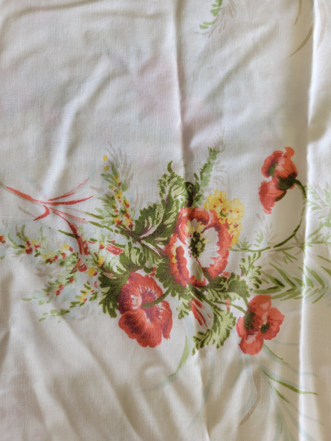 Vintage Bed Linens, Queen Flat Sheet, Floral, Very Retro Pattern Etsy