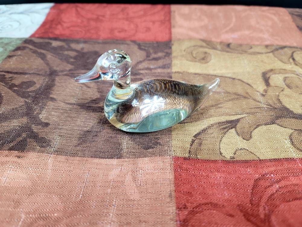 Vintage Clear Glass Duck Paperweight Art Glass Stamped DOB Etsy