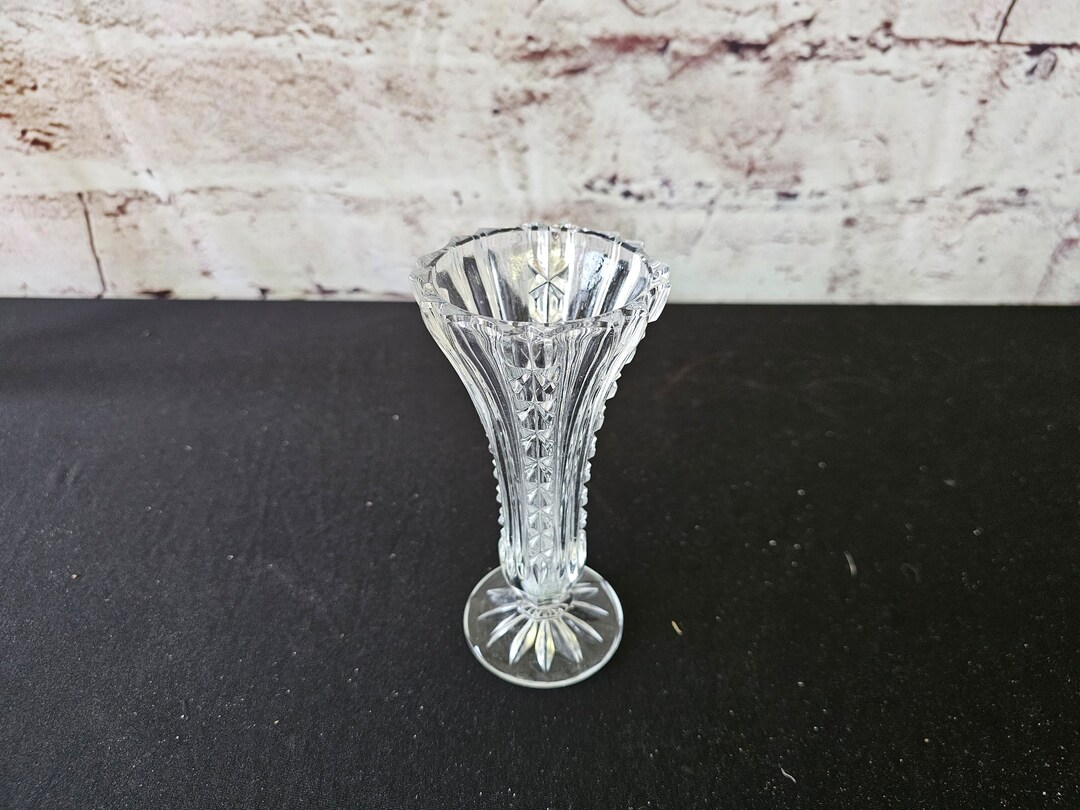 Vintage Pressed Clear Glass Fluted Vase Etsy