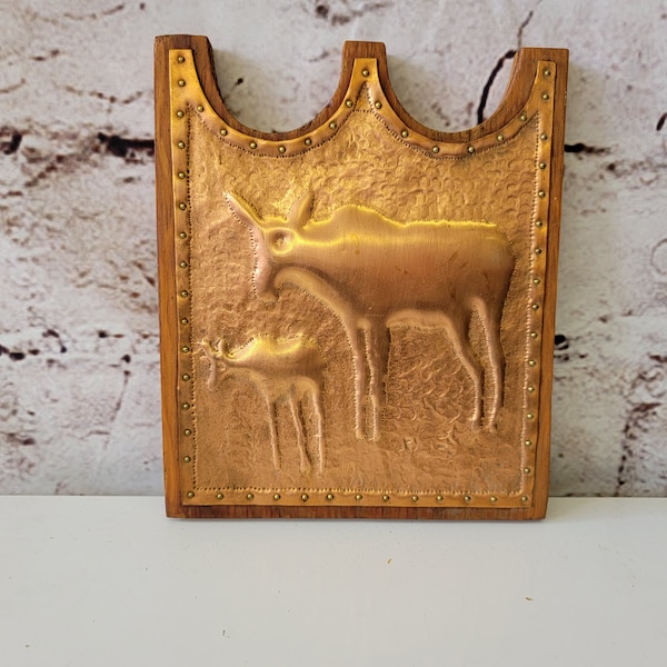 Vintage Folk Art Copper and Wood Hand Pounded Donkey Wall Art