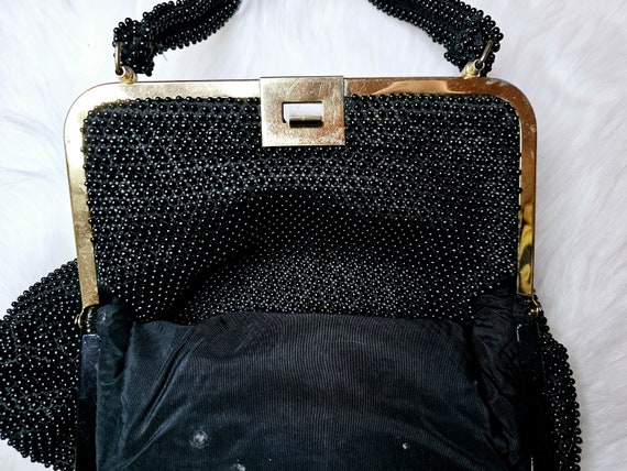 1950s Corde’ Bead Purse, Black, Vintage Handbag C… - image 3