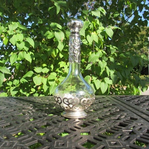 Vintage Perfume Bottle, Vanity Bottle Glass With Metal Trim, Avon 8