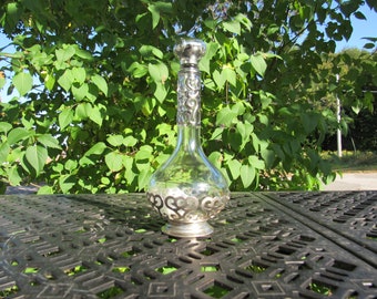 Vintage Perfume Bottle, Vanity Bottle Glass With Metal Trim, Avon 8