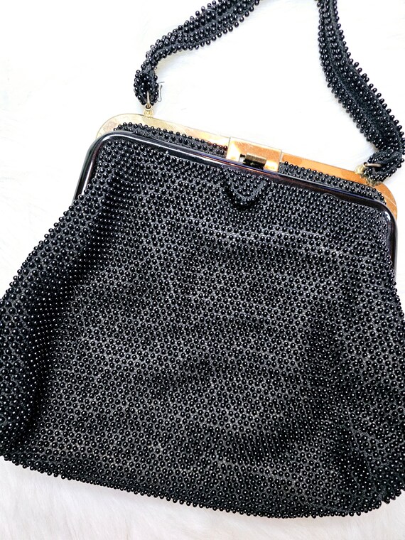 1950s Corde’ Bead Purse, Black, Vintage Handbag C… - image 5