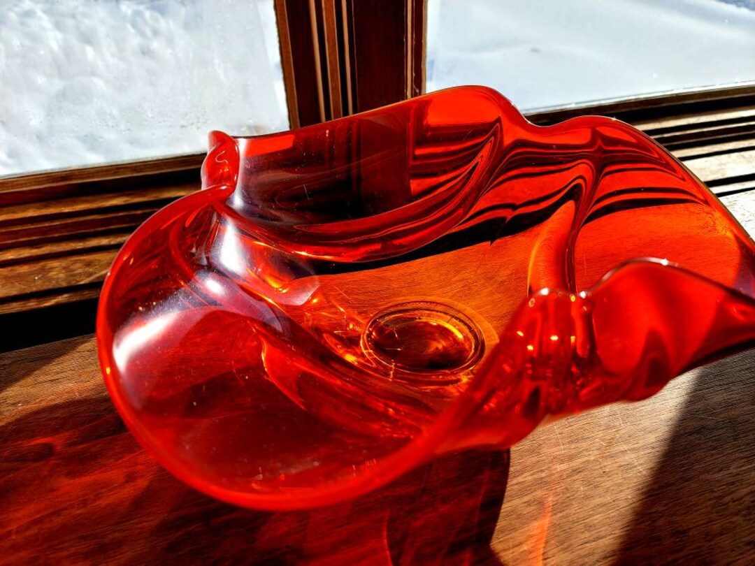 Viking Glass Epic Drape Bowl Amberina MCM Mid Mod Mid Century Art Glass