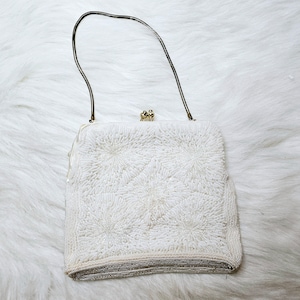 Walborg Beaded Evening Bag, Bridal, Purse, Bead Purse, Ivory Colored Beads