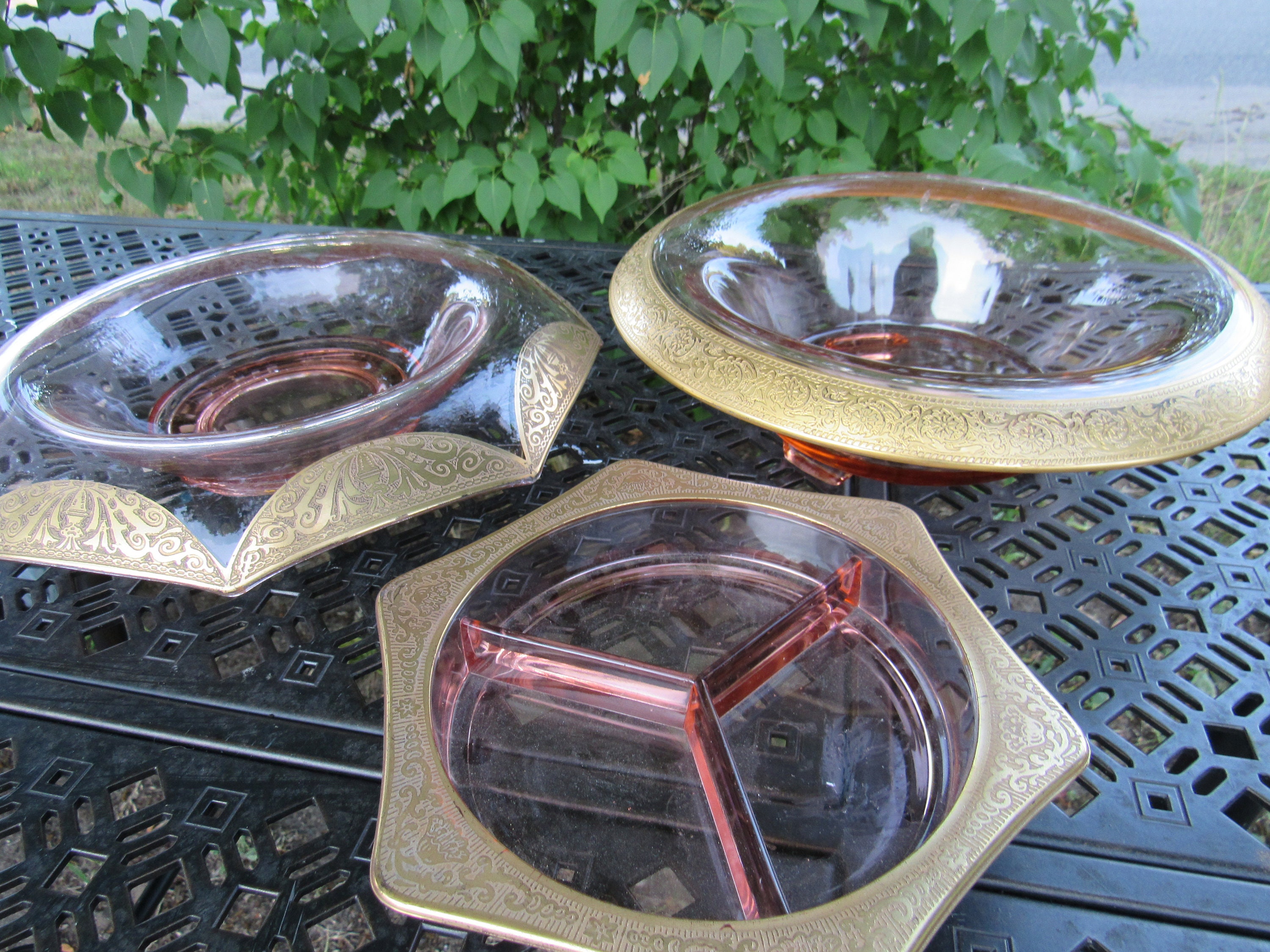 Vintage Cambridge Console Bowl Set Three3 Rolled Edge Gold Etsy