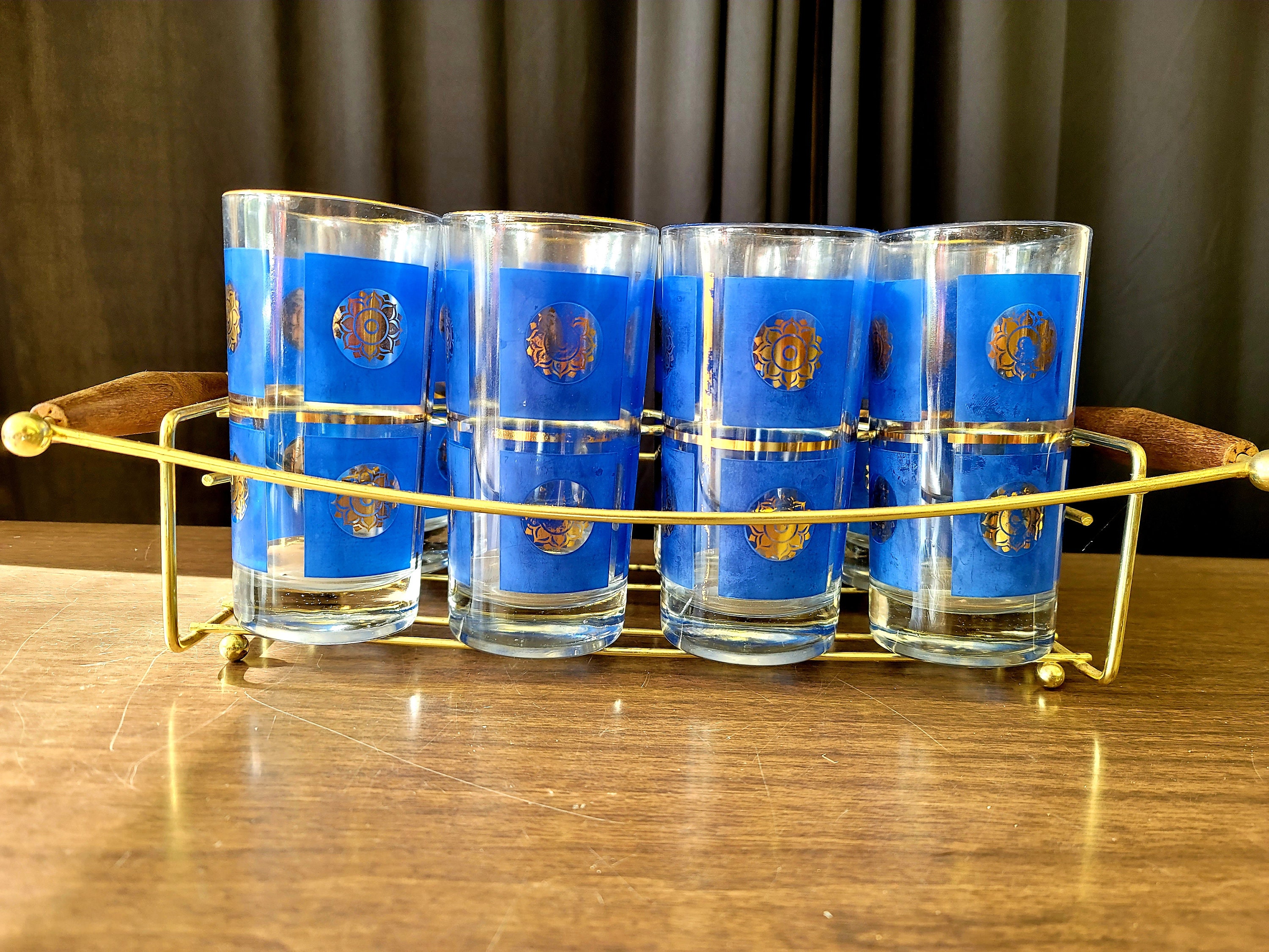 MCM Bar Caddy 8 Culver Highball 24K Gold and Navy Cocktail Etsy