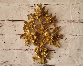 Mid Century Italian Flower Basket Antique Gold Gilt