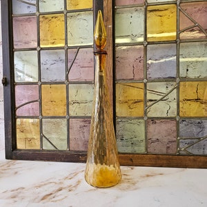 Mid Century Empoli Amethist Honing, Geel, Glazen Karaf Vintage Genie Fles Italië MCM Art Glass
