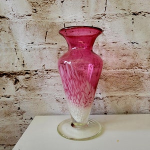 Cranberry Art Glass White Swirl Vase