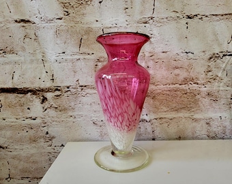 Cranberry Art Glass White Swirl Vase