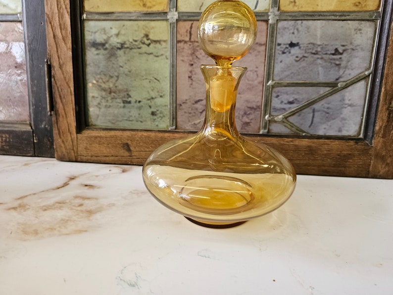 Mid Century Glass Decanter, Honey Amber Vintage Art Glass, Barware . image 6