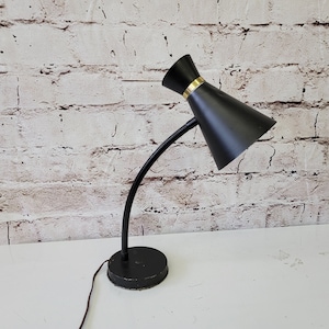 Mid Century Modern Table Lamp with Black Shade, 1950s